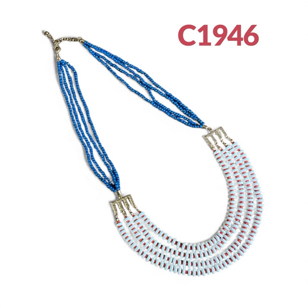 C1946 Multi Bead and Gold Tone Metal Bold Necklace